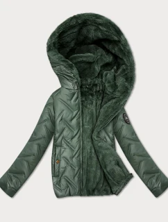 Dámská bunda v khaki barvě s kožešinovou podšívkou S'West (B8389-11011)