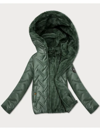 Dámská bunda v khaki barvě s kožešinovou podšívkou S'West (B8389-11011)