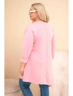 Dámské šaty Plus Size z viskózy s volným střihem a dlouhým rukávem tmavě pudrově růžový