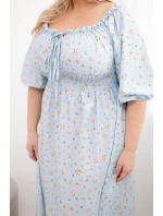 Dámská Plus Size šaty s výstřihem na tkaničky a elastickým pasem modrá