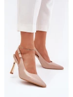 Lakovane Lodičky S Otevřenou Patou A Špičatými Špičkami Béžové Rivori