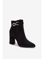 Eko Zamszové Kotníkové Boty Na Podpatku S Ozdobou Černé Lymall