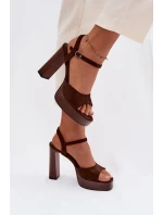 Dámské sandály na podpatku a platformě z eko semiše čokoládové Gralisse