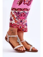 Kožené sandály s ozdobným hadem S.Barski Béžový Kožené sandály s ozdobným hadem S.Barski Béžový