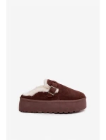 Dámské sněhule Jessina na platformě s kožešinou a sponou – čokoládové