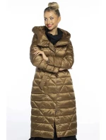 Zlatohnědý dámský prošívaný kabát s kapucí (AG1-J9069)