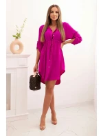 Šaty se zapínáním na knoflíky a zavazováním v pase fialka