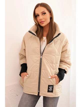 Dámská prošívaná bunda s krátkým střihem a stojáčkem tmavě béžová