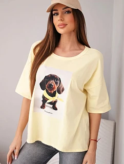 Dámská bavlněná oversize halenka s potiskem "Dog Fashion" žlutá