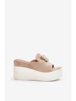 Sandály Na Platformě A Klínu S Ozdobou Béžové Tanonea