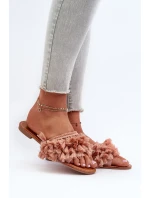 Dámské ploché pantofle s třásněmi, špinavě růžová Rialle Dámské ploché pantofle s třásněmi, špinavě růžová Rialle