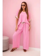 Viskózový komplet se zlatým lemováním světle růžová
