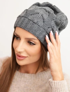 Dámská zimní čepice s vlnou a strukturovaným vzorem K432 grafitová