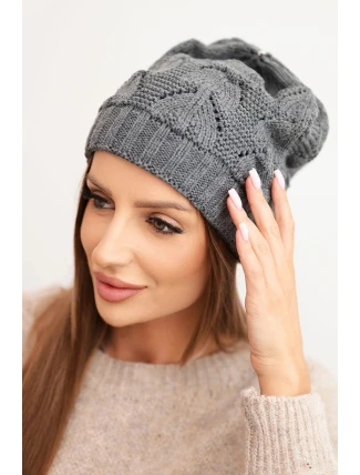 Dámská zimní čepice s vlnou a strukturovaným vzorem K432 grafitová
