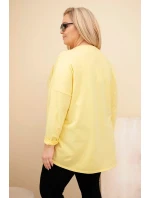 Dámská blůza Plus Size bavlněná s ohrnovacími rukávy a lampasem v leopardím vzoru žlutý