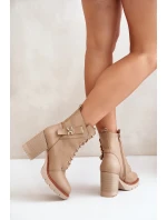 Zateplené botky na podpatku se zlatým detailem béžové Ivarisse