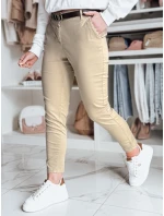 Dámské kalhoty slim fit s páskem LINESKA tmavě béžová FashionStreet UY2578