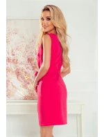 Dámské šaty v malinové barvě se zlatým zipem a zavazováním 380-3 Dámské šaty v malinové barvě se zlatým zipem a zavazováním 380-3