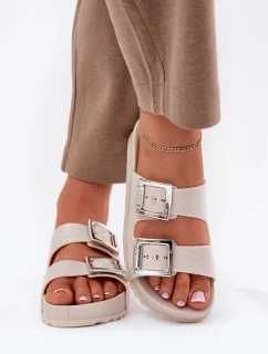 Vůňové Dámské Pantofle S Přezkami A Brilantem Béžové RR285056