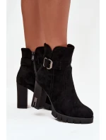 Dámské kotníkové boty na podpatku s přezkou zateplené černé Selisse Dámské kotníkové boty na podpatku s přezkou zateplené černé Selisse