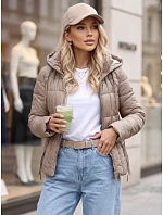 Dámská prošívaná bunda s kapucí, béžová, FashionStreet TY5858 Dámská prošívaná bunda s kapucí, béžová, FashionStreet TY5858