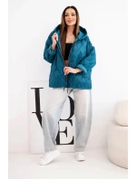 Dámská jarní prošívaná bunda s kapucí a zipem mořská