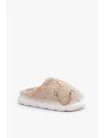Futrzane Pantofle S Odznaky Béžové Ivelfedi