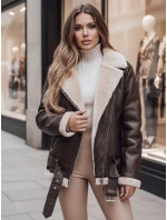 Dámská kožená bunda s ovčí kůží NORFDIMA hnědá FashionStreet TY4736z Dámská kožená bunda s ovčí kůží NORFDIMA hnědá FashionStreet TY4736z