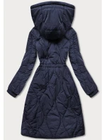 Tmavě modrá dámská zimní bunda v délce ke kolenům (m-21601) Tmavě modrá dámská zimní bunda v délce ke kolenům (m-21601)
