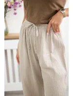 Mušelínové kalhoty se širokou nohavicí béžový