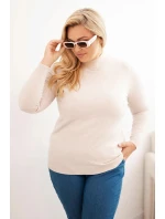 Dámský svetr Plus Size z viskózy s rolákem béžový Dámský svetr Plus Size z viskózy s rolákem béžový