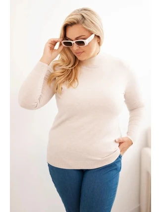 Dámský svetr Plus Size z viskózy s rolákem béžový Dámský svetr Plus Size z viskózy s rolákem béžový