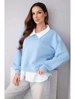 Dámská máslová mikina z viskózy s košilovou vsadkou modrá