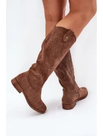 Kozačky Na Plochém Podpatku S Vzorem Hnědé S.Barski HY51-062