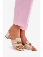 Dámské Pantofle Na Podpatku S Dekorací Béžové Ovittole