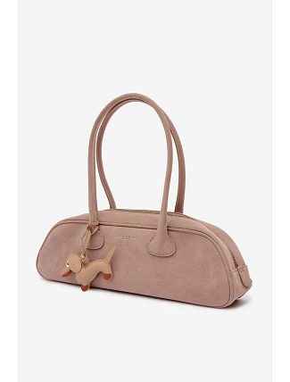 Bagetová kabelka z imitace semiše s přívěskem Doga Béžová Annette
