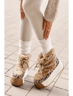 Kožené Dámské Sněhule Na Silné Podešvi S Kožešinou Leopard Big Star Hnědé