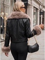 Dámská zimní kožená bunda s kožešinou, černá, FashionStreet TY5981 Dámská zimní kožená bunda s kožešinou, černá, FashionStreet TY5981