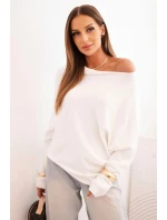Dámský asymetrický viskózový svetr typu netopýr ecru