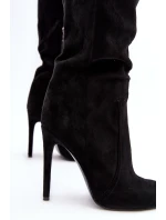 Dámské koleno vysoké boty na podpatku černé Vessy