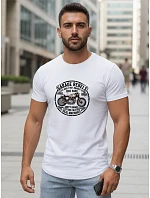 Pánské bavlněné tričko s potiskem motorky bílé FashionStreet NX5007R