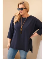Dámská bavlněná blůza Plus Size asymetrická s náhrdelníkem granátová