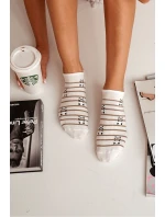 Dámské Bavlněné Ponožky Snížené Pandí A Pruhy Ecru