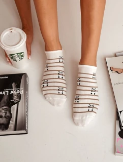 Dámské Bavlněné Ponožky Snížené Pandí A Pruhy Ecru