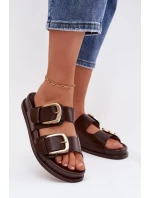 Dámské ekologické kožené pantofle se zlatými sponami Čokoládové Tervessa