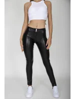 Dámské kalhoty Hugz Black Faux Leather Mid Waist - HUGZJEANS