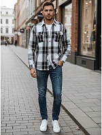 Pánská kostkovaná flanelová košile DX2673 černobílá - FashionStreet