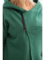 Dámská mikina Plus Size zateplená s kapucí a asymetrickým zipem tmavě zelená