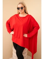 Dámská tunika Plus Size z bavlny s asymetrickým spodním lemem červená