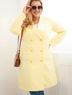 Dámský kabát Plus Size dvouřadový s límcem žlutý